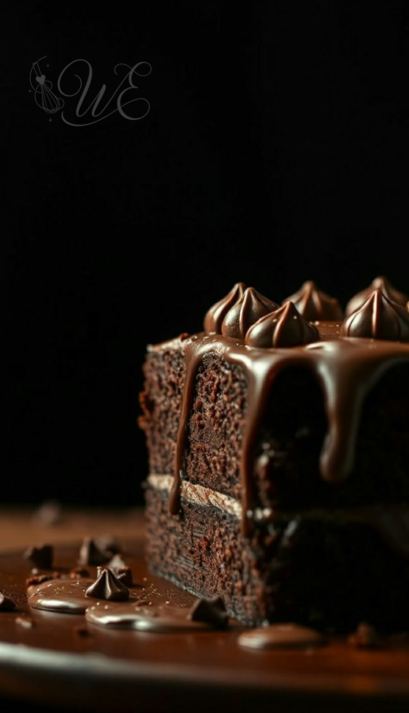 Fatia de bolo de chocolate com ganache escorrendo